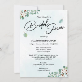 Invitación Eucalipto verde y flores de algodón ducha de novia