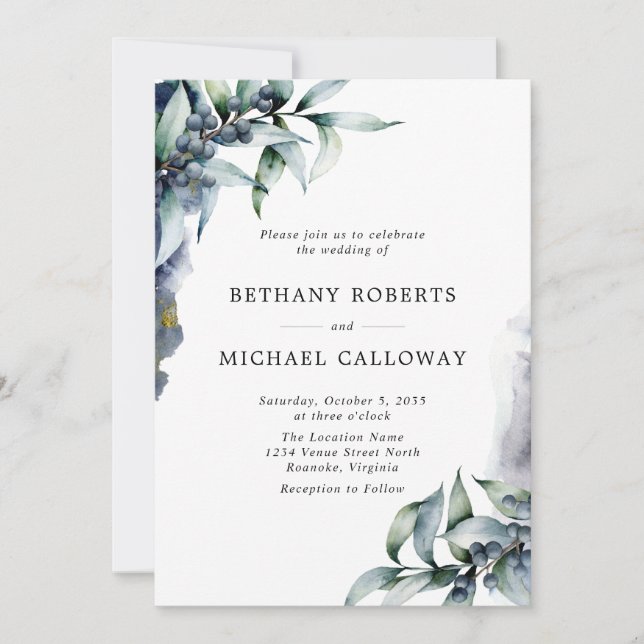 Invitación Eucalipto y Boda Berry elegantes (Anverso)