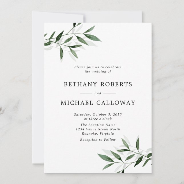 Invitación Eucalipto y Boda en la sombra (Anverso)