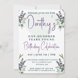 Invitación Eucalipto y Lavanda 100 Cumpleaños