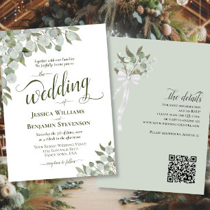 Invitación Eucalipto y Verdor Código QR Elegante de Boda