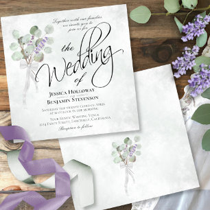 Invitación Eucaliptos de color agua y Boda de Bouquet Lavende