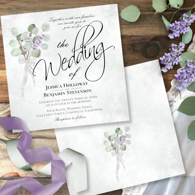 Invitación Eucaliptos de color agua y Boda de Bouquet Lavende (Subido por el creador)