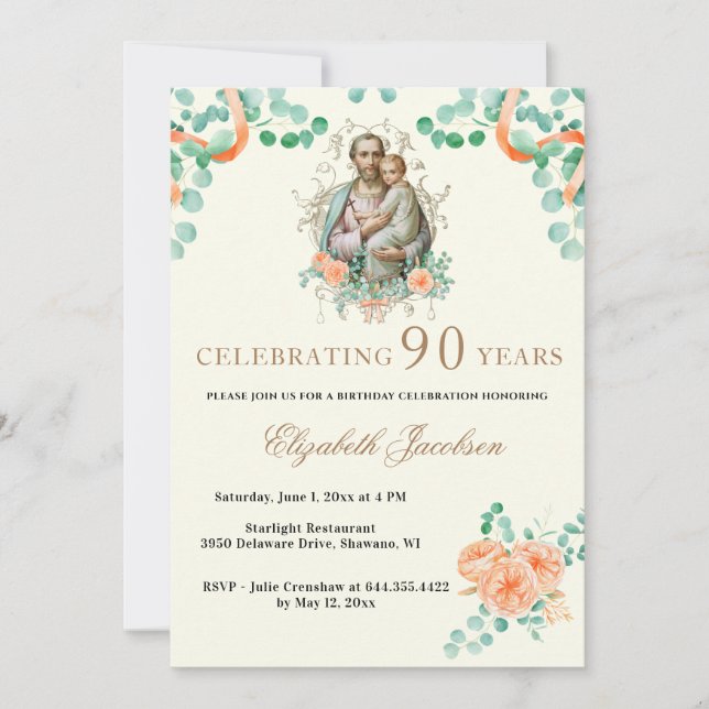 Invitación Eucaliptos Religiosos De Cumpleaños Escritura Rosa (Anverso)