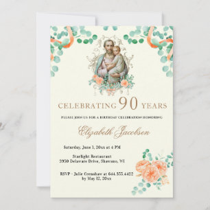Invitación Eucaliptos Religiosos De Cumpleaños Escritura Rosa