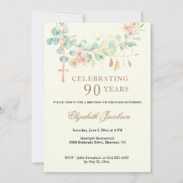 Invitación Eucaliptos Religiosos De Cumpleaños Escritura Rosa