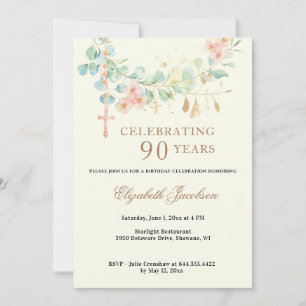 Invitación Eucaliptos Religiosos De Cumpleaños Escritura Rosa