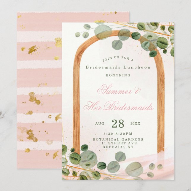 Invitación Eucaliptos rosados de Arco de Madera Bridesmaids L (Anverso / Reverso)