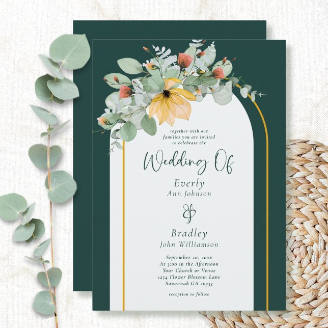 Invitación Eucaliptus de floral verde esmeralda no Boda fotog (Subido por el creador)