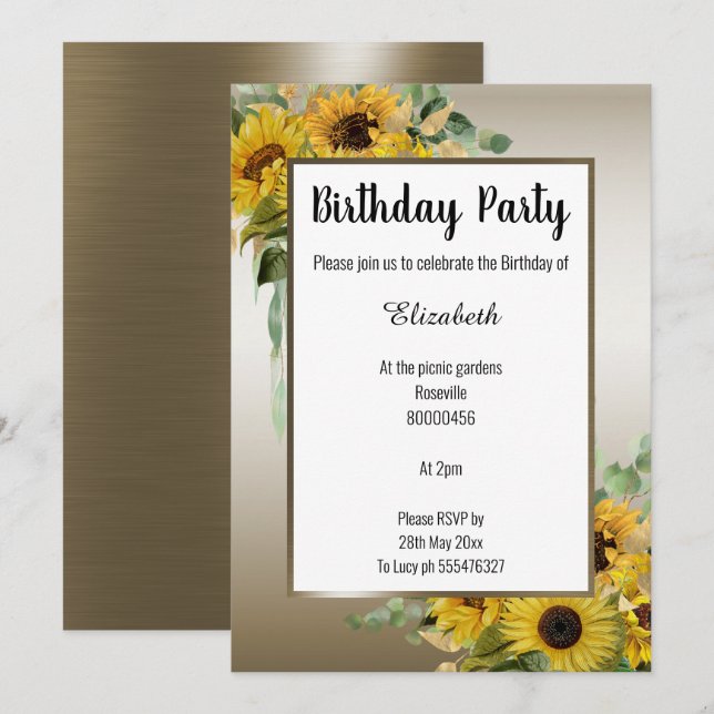 INVITACIÓN EUCALÍPTUS FLORAL BOTÁNICO DE BRONCE DE FLORES DE  (Anverso / Reverso)