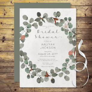 Invitación Eucaliptus verde y rojizo Ducha Nodal Moderna