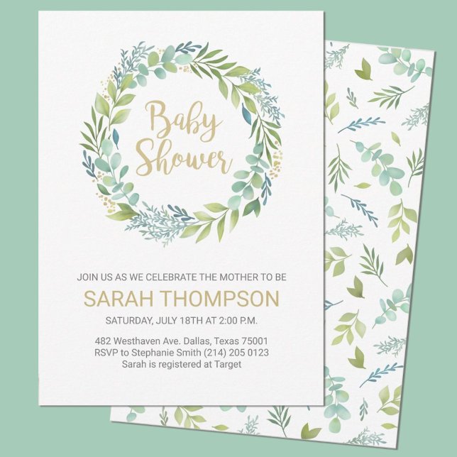 Invitación Eucalyptus (An elegant eucalyptus greenery baby shower invitation. Personalize it with your party information)