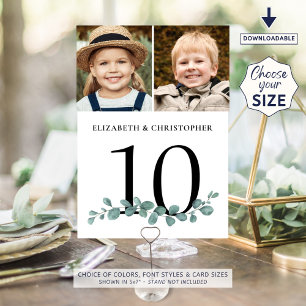 Invitación Eucalyptus 2 Boda fotográfico Número de tabla Rótu