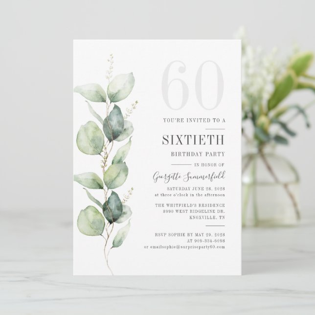 Invitación Eucalyptus 60.º cumpleaños Fiesta de Verdor Botáni (Anverso de pie)