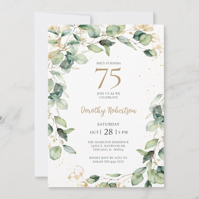 Invitación Eucalyptus 75º cumpleaños (Anverso)