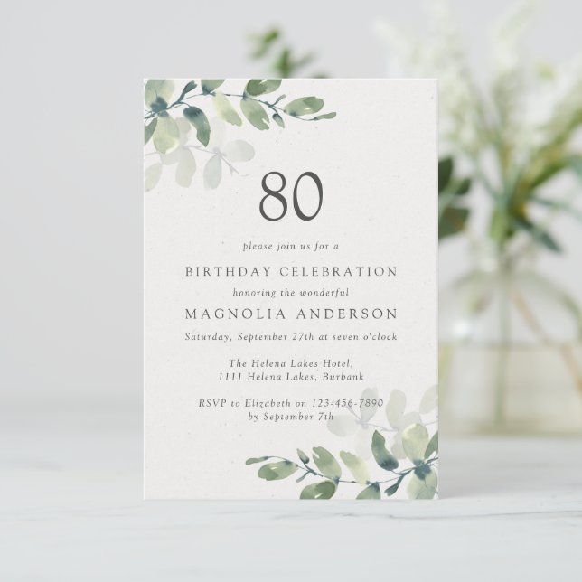 Invitación Eucalyptus 80.ª fiesta de cumpleaños (Anverso de pie)