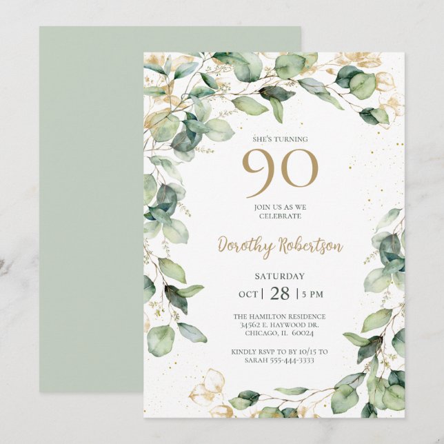 Invitación Eucalyptus 90º cumpleaños (Anverso / Reverso)