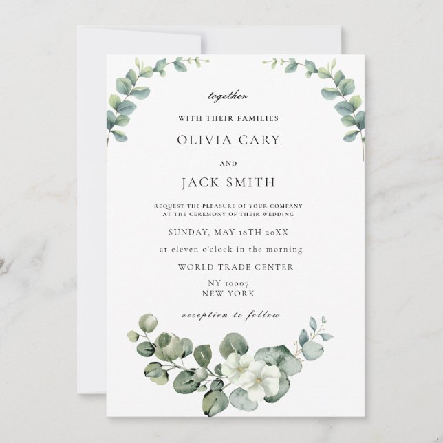 Invitación Eucalyptus acuarela Boda de la vegetación rústica (Anverso)