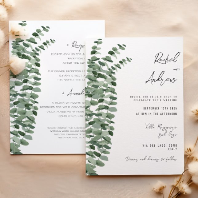 Invitación Eucalyptus acuarela Elegante detalles de boda (Subido por el creador)