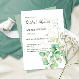 Invitación Eucalyptus acuarela Minimalista ducha de novia