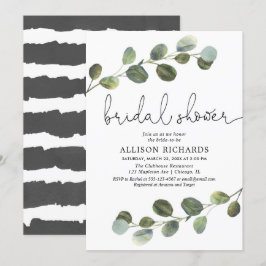 Invitación Eucalyptus acuarela simple moderna ducha de novia