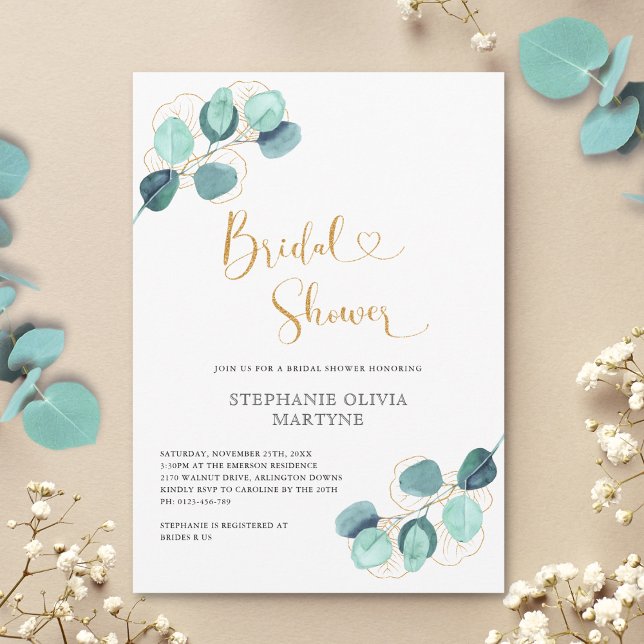 Invitación Eucalyptus Agua Botánica Dorada Ducha Nodal (Subido por el creador)