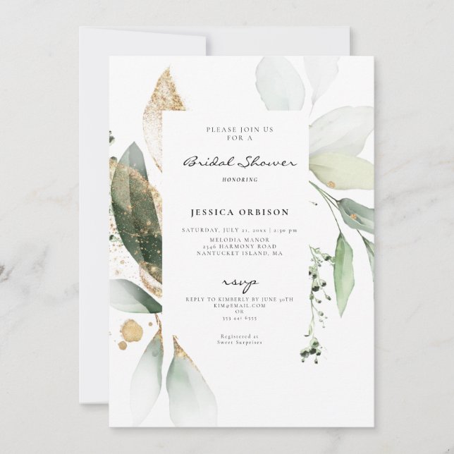 Invitación Eucalyptus Agua Botánica Ducha Bridal (Anverso)