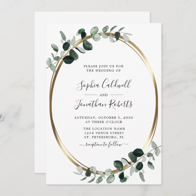 Invitación Eucalyptus All in One QR Code RSVP Boda (Anverso / Reverso)