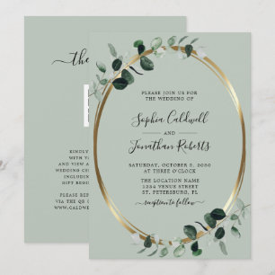 Invitación Eucalyptus All in One QR Code RSVP Sage Boda en