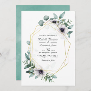 Invitación Eucalyptus Anemone Código QR geométrico Boda RSVP