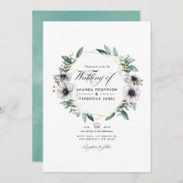 Invitación Eucalyptus Anemone Código QR geométrico Boda RSVP