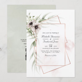 Invitación Eucalyptus Anemone Código QR geométrico Boda RSVP