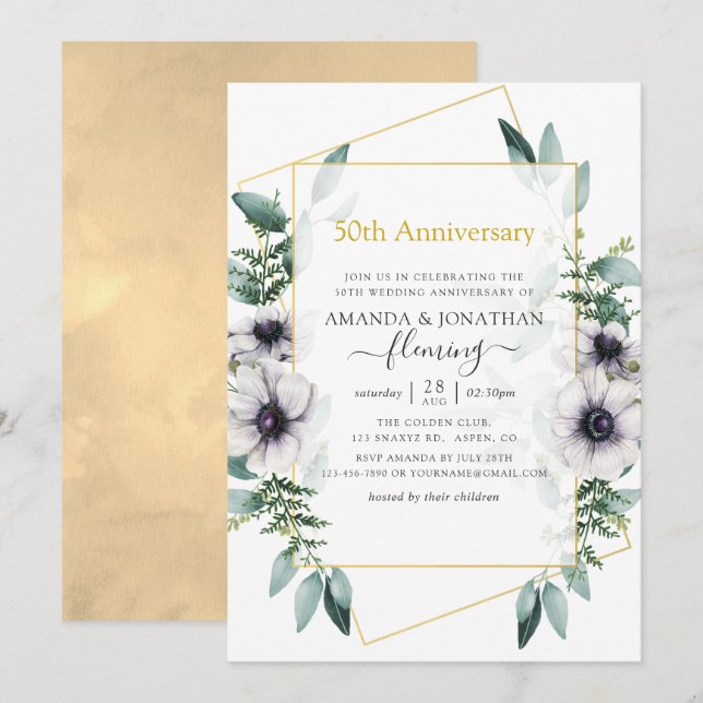Invitación Eucalyptus Anemone Geometric 50º Aniversario (Anverso / Reverso)