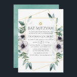 Invitación Eucalyptus Anemone Geometric Bat Mitzvah<br><div class="desc">Flores de eucalipto geométricas y adormidera en tonos pastel invitan a mitzvah con marco geométrico dorado y acuarela a la inversa.</div>
