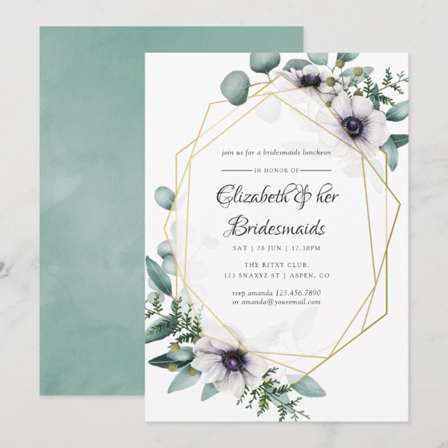 Invitación Eucalyptus Anemone Geometric Bridesmaids Luncheon (Anverso / Reverso)