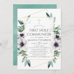 Invitación Eucalyptus Anemone Geometric First Holy Communia