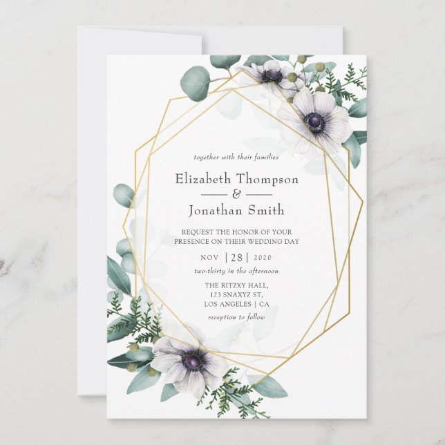 Invitación Eucalyptus Anemone Geométrico Boda (Anverso)