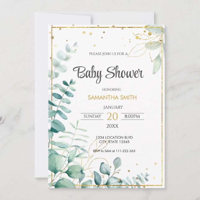 Invitación Eucalyptus Baby Shower (Anverso)
