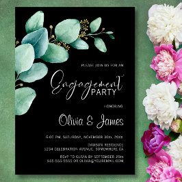 Invitación Eucalyptus Black Engagement Party