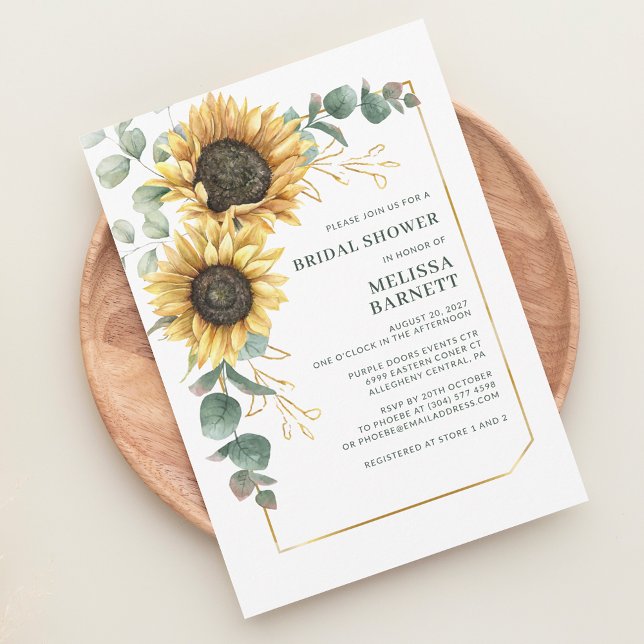 Invitación Eucalyptus Bloom Ducha Botánica Bridal (Floral Sunflower Eucalyptus Watercolor Bridal Shower Invitation)