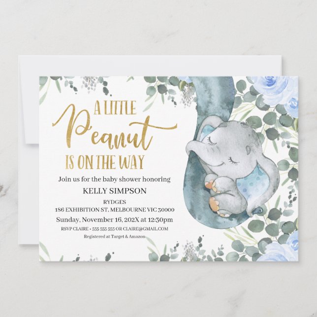 Invitación Eucalyptus Blue Floral Little Peanut Baby Shower (Anverso)
