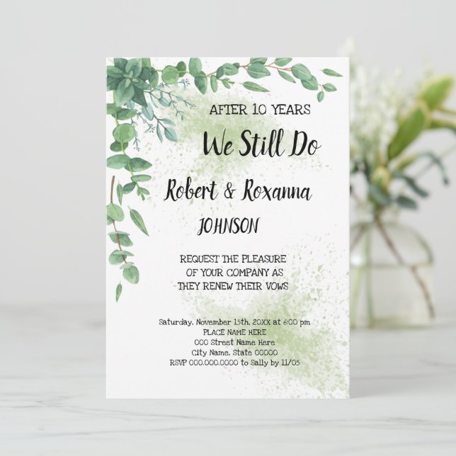 Invitación Eucalyptus Boda Aniversario Votos de renovación (Anverso de pie)