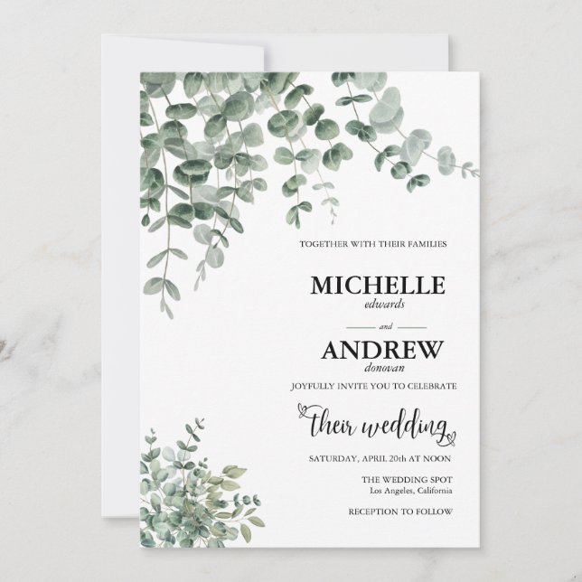Invitación Eucalyptus Boda Botánico (Anverso)