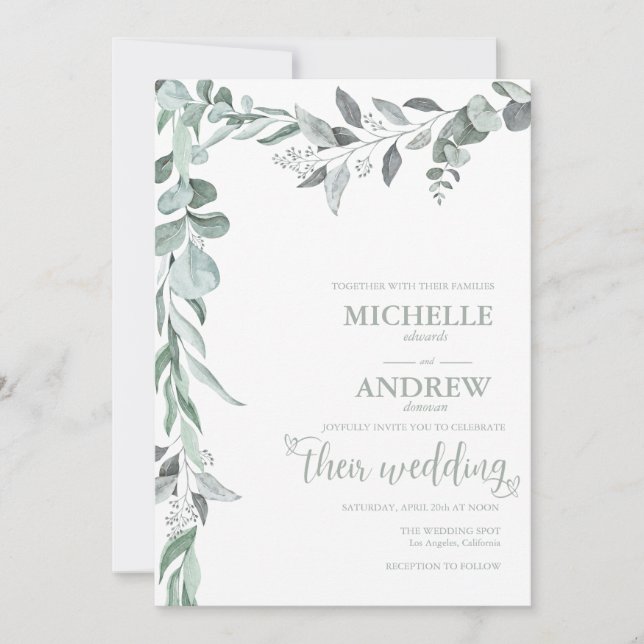 Invitación Eucalyptus Boda Botánico (Anverso)