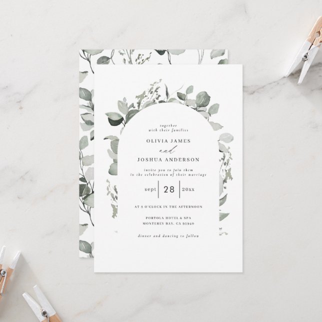 Invitación Eucalyptus boda botánico elegante foto simple (Anverso/Reverso In Situ)