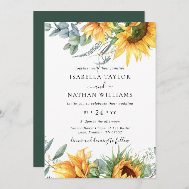 Invitación Eucalyptus Boda Botánico Floral (Anverso / Reverso)