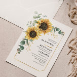 Invitación Eucalyptus Boda Botánico Floral<br><div class="desc">Crea una moderna tarjeta de invitación a la Boda Floral de Girasol con esta bonita plantilla con un bonito ramo rústico floral, marco geométrico de efecto oro, con una moderna y sencilla tipografía. CONSEJO: En la colección que aparece a continuación se pueden encontrar tarjetas de suite boda como RSVP, programas...</div>