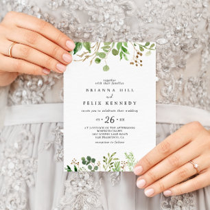 Invitación Eucalyptus Boda Casual Floral Marrón Simple