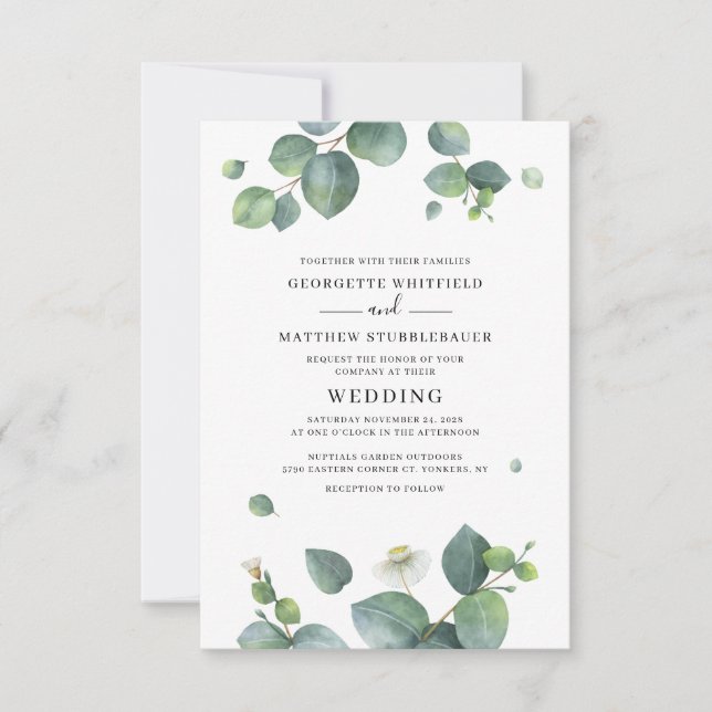 Invitación Eucalyptus Boda de acuarela botánica (Anverso)
