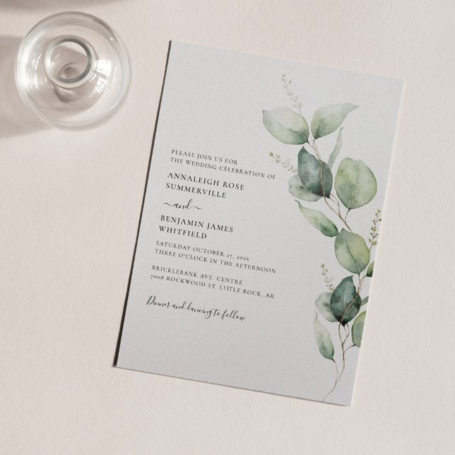 Invitación Eucalyptus Boda de acuarela Minimalista (Watercolor Eucalyptus Sage Green Wedding Invitation)